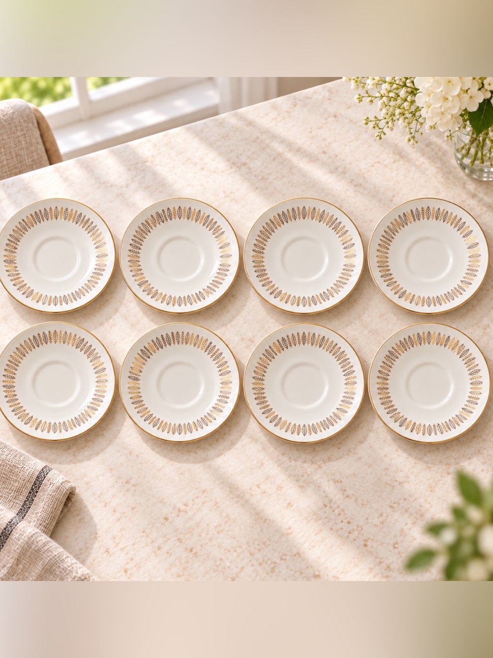 Royal Knight Staffordshire Gold Leaf Saucers Set of 8 England